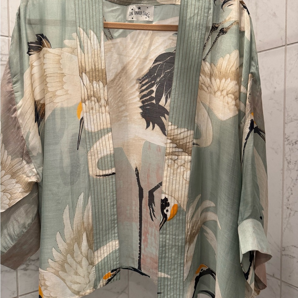 Elegant One Hundred Stars Crane Print Kimono